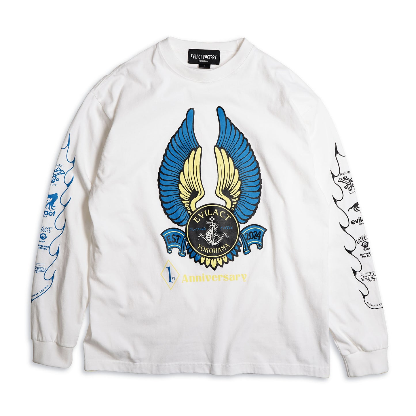 EVILACT YOKOHAMA 1st Anniv. T's L/S white x blue