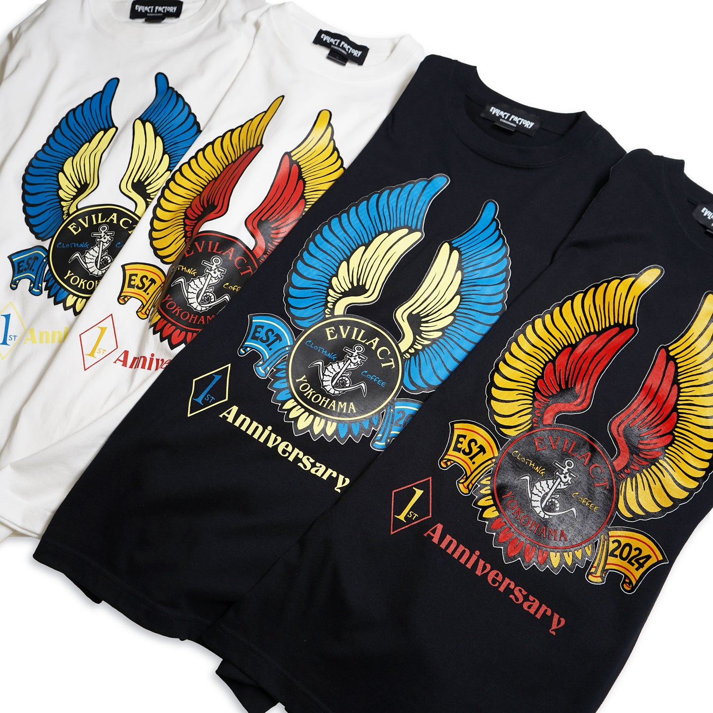 EVILACT YOKOHAMA 1st Anniv. T's L/S white x blue