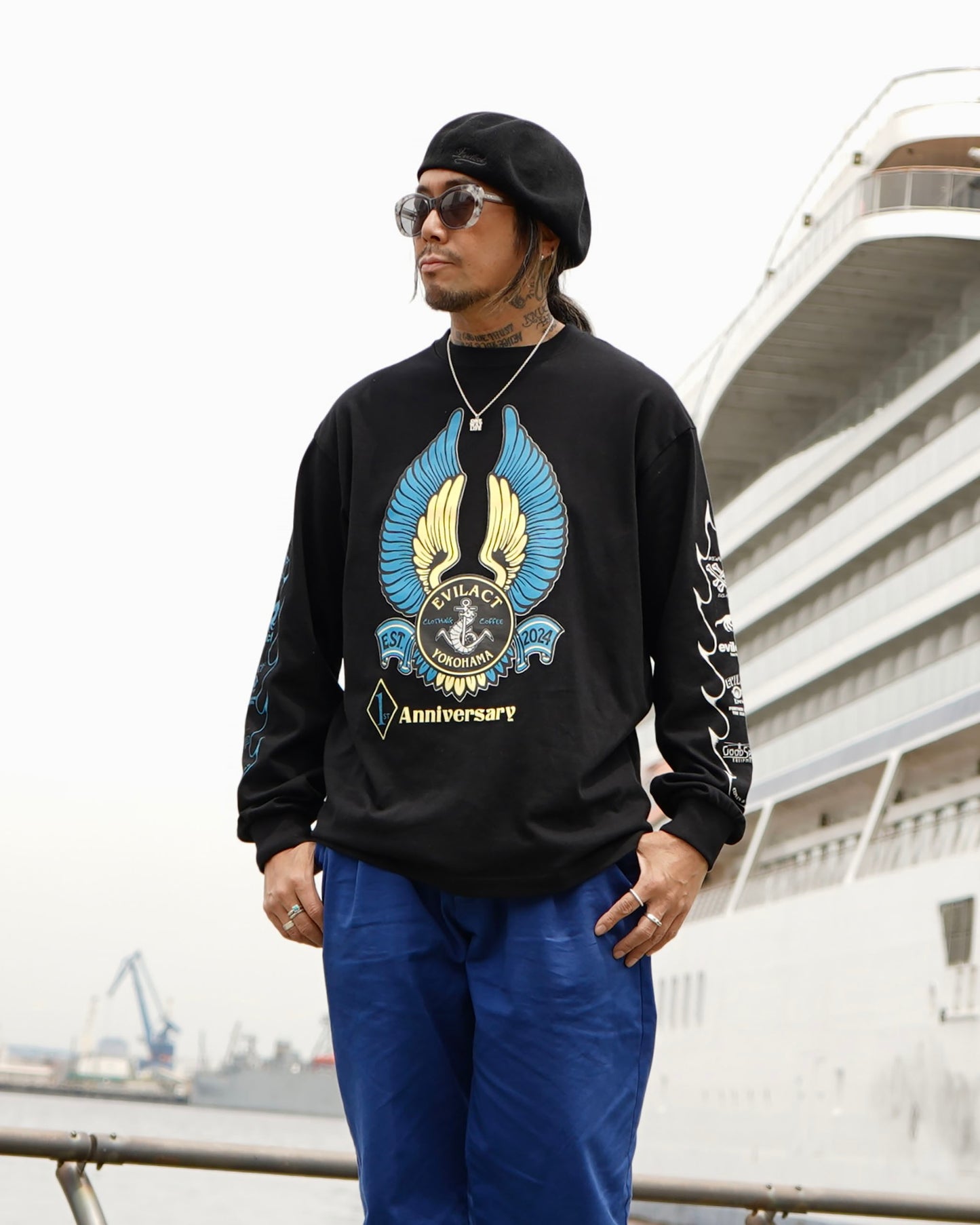 EVILACT YOKOHAMA 1st Anniv. T's L/S white x blue