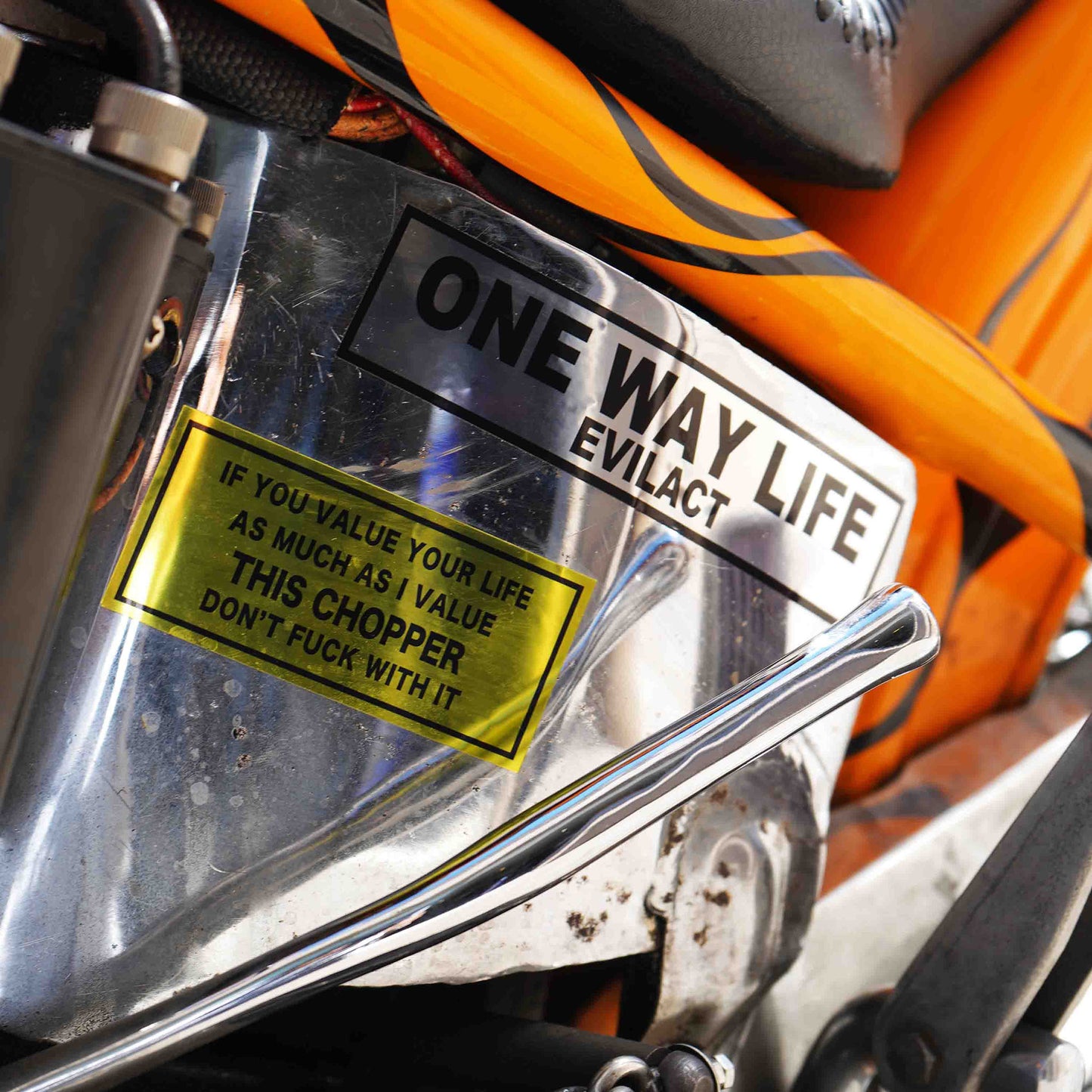 DON'T... THIS CHOPPER sticker metallic mirror (orange / yellow)