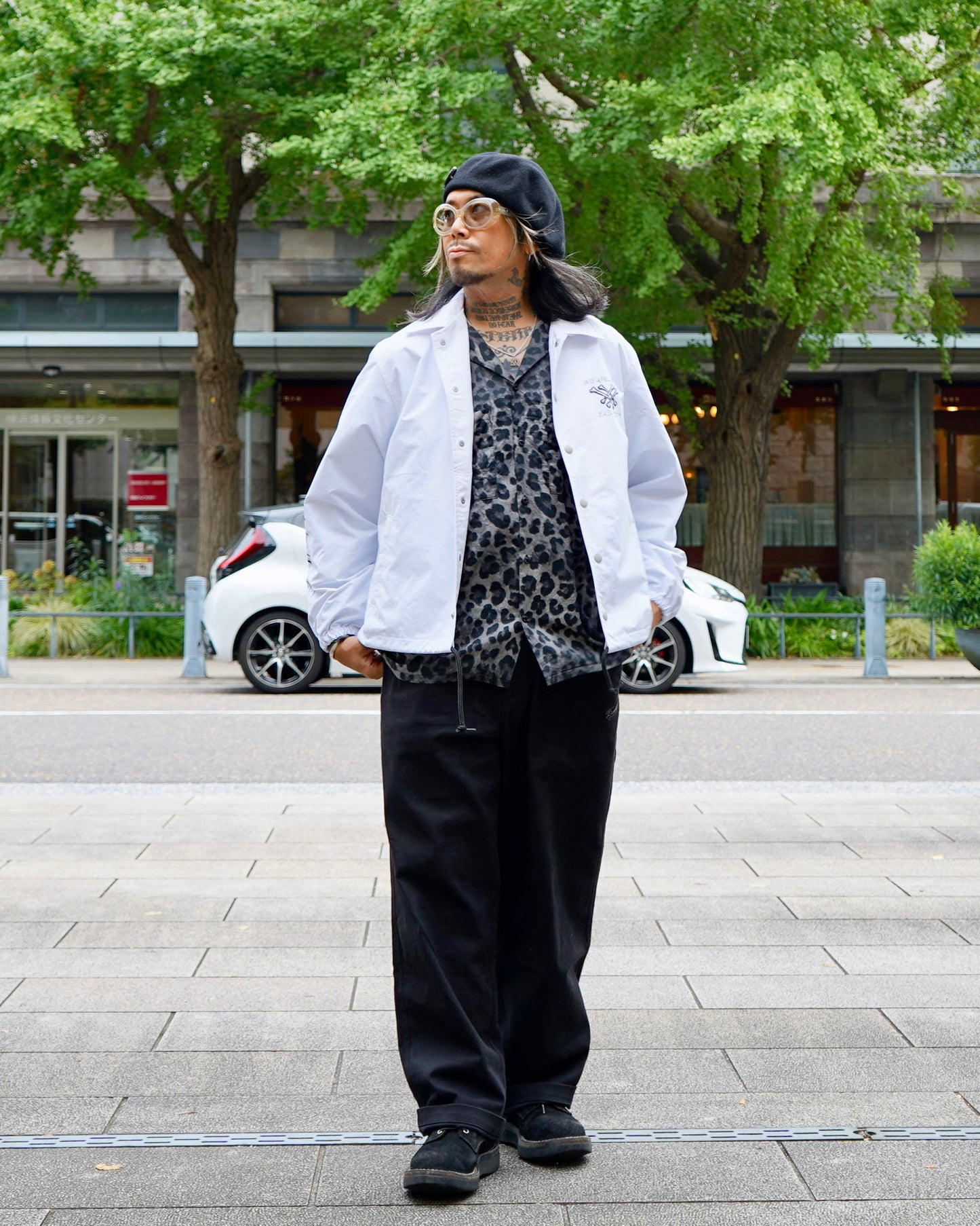 EVILACT CROSS BONE WIND BREAKER white