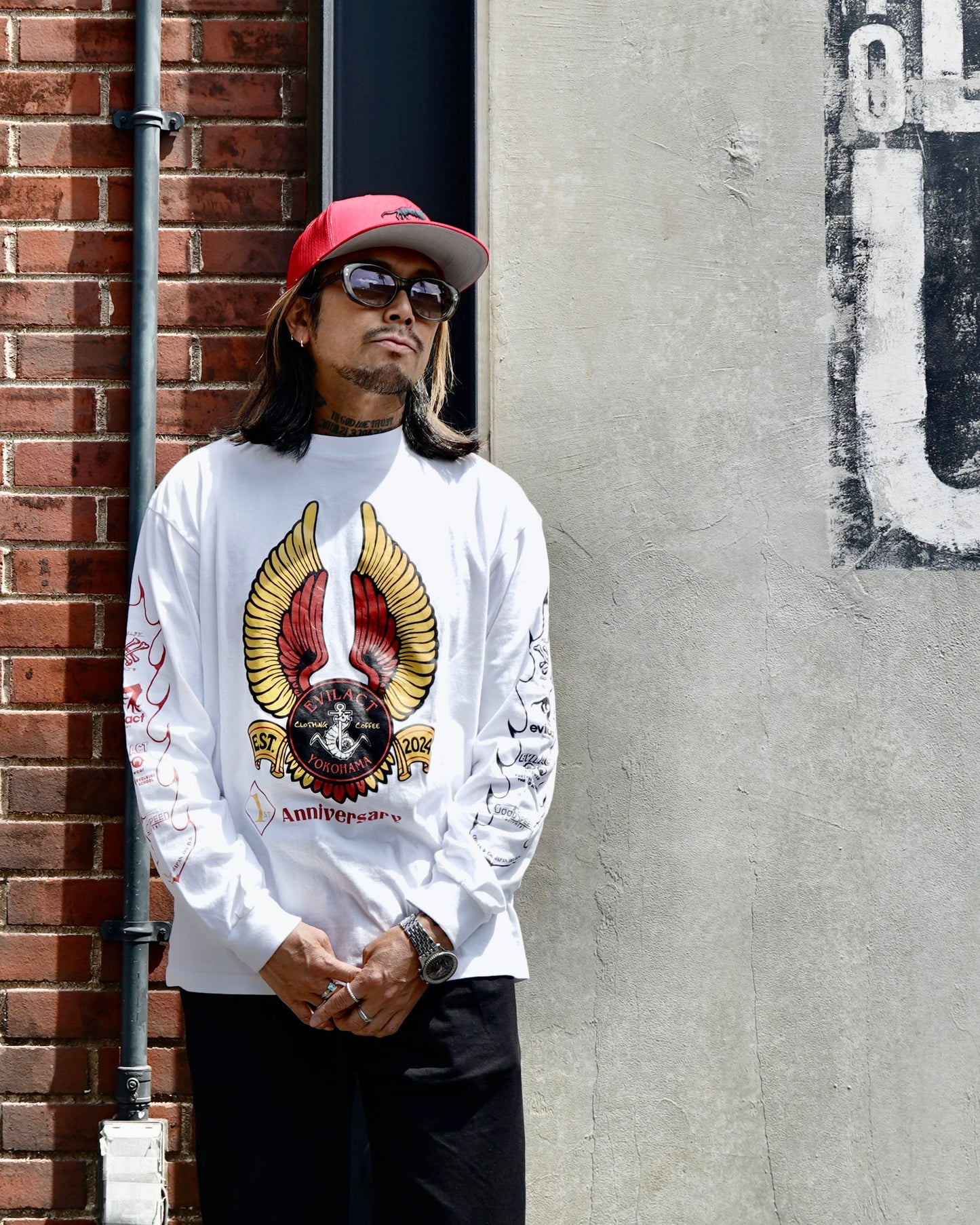 EVILACT YOKOHAMA 1st Anniv. T's L/S white x blue